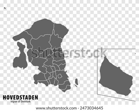 Blank map Capital Region of Denmark. High quality map Capital Region with districts on transparent background for your web site design, logo, app, UI. Kingdom of Denmark. EPS10.