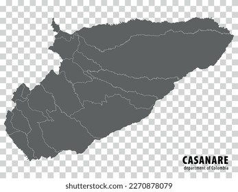 Blank map Casanare Department of Colombia. High quality map Casanare with municipalities on transparent background for your web site design, logo, app, UI. Colombia.  EPS10.