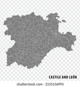 Blank map Castile and Leon of Spain. High quality map Castile and Leonon transparent background for your web site design, logo, app, UI.  Spain.  EPS10.