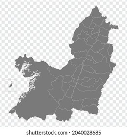 Blank map Cauca Valley of Colombia. High quality map Cauca Valley with municipalities on transparent background for your web site design, logo, app, UI. Colombia.  EPS10.