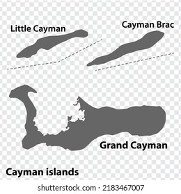 Blank map of Cayman islands.  Every island map is with titles. High quality map Cayman islands  on transparent background for your  design, logo, app, UI.  Central America.  EPS10.