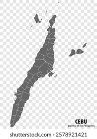 Blank map Cebu of Philippines. High quality map Province of Cebu with districts on transparent background for your web site design, logo, app, UI.  Republic of the Philippines. EPS10.