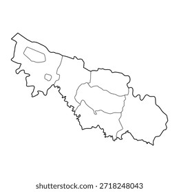 Mapa en blanco de la región económica de Arán Central con su división administrativa aislada sobre fondo blanco. Ilustración vectorial