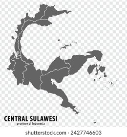 Blank map Central Sulawesi province of Indonesia. High quality map Central Sulawesi with municipalities on transparent background for your web site design, logo, app, UI. Republic of Indonesia.