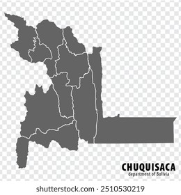 Mapa em branco Chuquisaca Departamento de Bolivia. Mapa de alta qualidade Departamento de Chuquisaca com distritos em fundo transparente para o seu design de site, logotipo, UI. Estado Plurinacional da Bolívia.