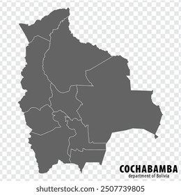 Blank map Cochabamba Department of Bolivia. High quality map Department  of Cochabamba with districts on transparent background for your design, logo, app, UI.  Plurinational State of Bolivia. 