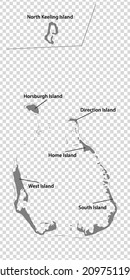 Blank map Cocos  Islands  in gray. Every Island map is with titles. High quality map of  Cocos  Islands  with districts on transparent background for your  design. Australia.  EPS10.