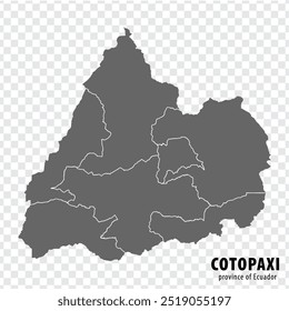 Mapa em branco Cotopaxi Province of Ecuador. Mapa de alta qualidade Cotopaxi com municípios em fundo transparente para o seu design de site, logotipo, aplicativo, UI. Equador.  EPS10 