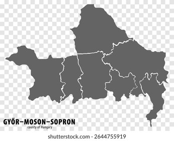 Mapa em branco de Gyor-Moson-Sopron County, Hungria. Mapa de alta qualidade Gyor-Moson-Sopron County com municípios em fundo transparente para o seu design de site, logotipo, aplicativo, UI. Hungria. EPS10