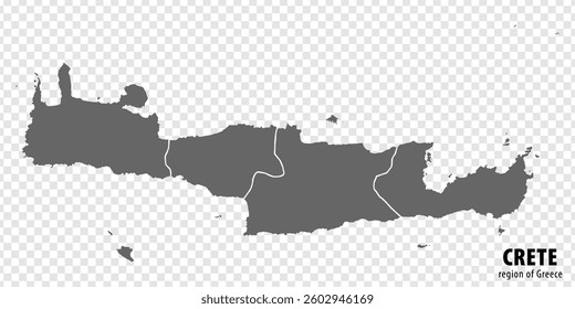 Blank map Crete of Greece. High quality map Region Crete with municipalities on transparent background for your web site design, logo, app, UI.  EPS10.
