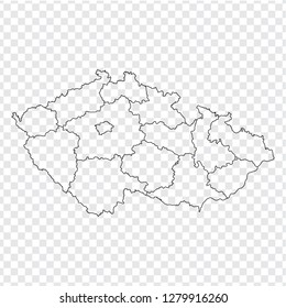 Blank map Czech. High quality map Czech with provinces on transparent background for your web site design, logo, app, UI. Stock vector.  