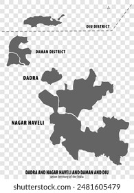 Blank map Dadra and Nagar Haveli and Daman and Diu districts of India. High quality map of Dadra and Nagar Haveli and Daman and Diu on transparent background for your  design. India.  EPS10.