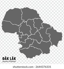 Blank map Dak Lak Province of Vietnam. High quality map Dak Lak with districts on transparent background for your web site design, logo, app, UI. Vietnam.  EPS10
