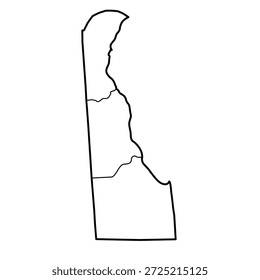 Mapa en blanco de Delaware aislado sobre fondo blanco. Ilustración vectorial
