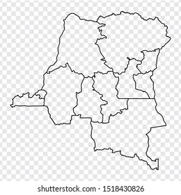 Blank map Democratic Republic of the Congo. High quality map Democratic Republic of the Congo with provinces on transparent background for your web site design, logo, app, UI. Stock vector.  EPS10. 