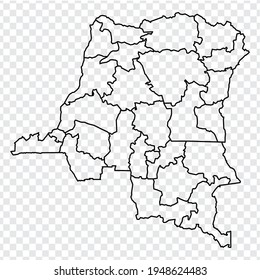 Blank map  Democratic Republic of the Congo. Provinces of of the Congo map. High detailed vector map  Democratic Republic of the Congo on transparent background for your design,  UI.  EPS10. 