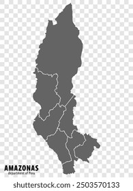 Blank map Department Amazonas of Peru. High quality map Department  of Amazonas with districts on transparent background for your web site design, logo, app, UI.  Republic of Peru.  EPS10.