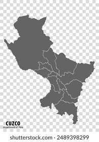 Blank map Department Cuzco of Peru. High quality map Department  of Cuzco with districts on transparent background for your web site design, logo, app, UI.  Republic of Peru.  EPS10.