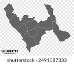 Blank map Department La Libertad of Peru. High quality map Department  of La Libertad with districts on transparent background for your web site design, logo, app, UI.  Republic of Peru.  EPS10.