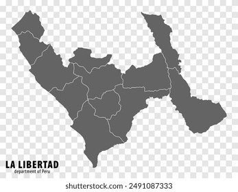 Blank map Department La Libertad of Peru. High quality map Department  of La Libertad with districts on transparent background for your web site design, logo, app, UI.  Republic of Peru.  EPS10.