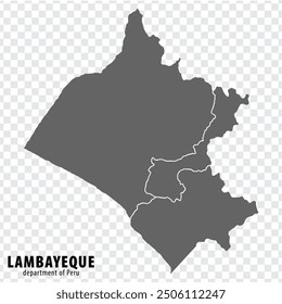 Blank map Department Lambayeque of Peru. High quality map Department  of Lambayeque with districts on transparent background for your web site design, logo, app, UI.  Republic of Peru.  EPS10.