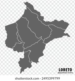 Blank map Department Loreto of Peru. High quality map Department  of Loreto with districts on transparent background for your web site design, logo, app, UI.  Republic of Peru.  EPS10.