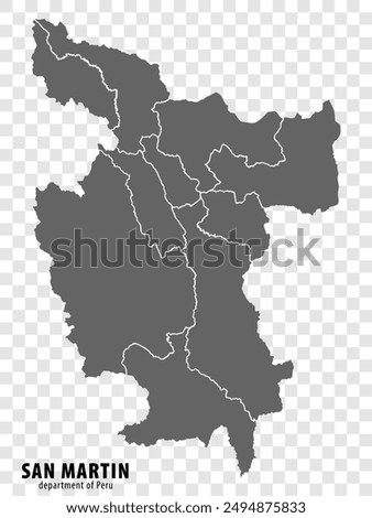 Blank map Department San Martin of Peru. High quality map Department  of San Martin with districts on transparent background for your web site design, logo, app, UI.  Republic of Peru.  EPS10.