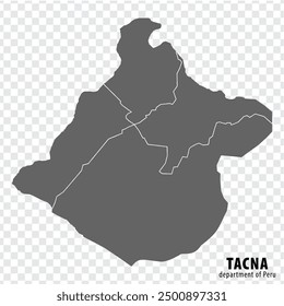 Blank map Department Tacna of Peru. High quality map Department  of Tacna with districts on transparent background for your web site design, logo, app, UI.  Republic of Peru.  EPS10.