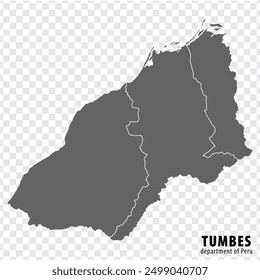 Blank map Department Tumbes of Peru. High quality map Department  of Tumbes with districts on transparent background for your web site design, logo, app, UI.  Republic of Peru.  EPS10.