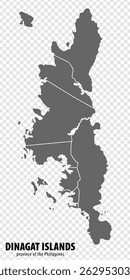 Leere Karte Dinagat-Inseln der Philippinen. Hochwertige Karte Provinz Dinagat Inseln mit Bezirken auf transparentem Hintergrund für Ihr Website-Design, Logo, App, UI. Republik der Philippinen.