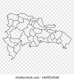 Blank map Dominican Republic. High quality map of  Dominican Republic with provinces on transparent background for your web site design, logo, app, UI. Stock vector. Vector illustration EPS10. 