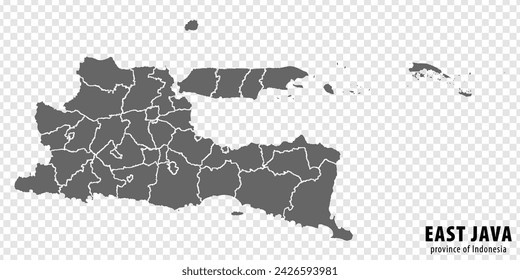 Blank map East Java province of Indonesia. High quality map East Java with municipalities on transparent background for your web site design, logo, app, UI. Republic of Indonesia.  EPS10.