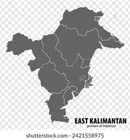 Blank map East Kalimantan  province of Indonesia. High quality map East Kalimantan with municipalities on transparent background for your web site design, logo, app, UI. Republic of Indonesia.  EPS10.