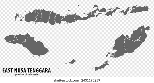 Blank map East  Nusa Tenggara province of Indonesia. High quality map East Nusa Tenggara with municipalities on transparent background for your web site design, logo, app, UI. Indonesia.  EPS10.