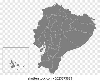 Leere Karte von Ecuador. Regionen von Ecuadormap Hohe detaillierte Vektorkarte Republik Ecuador auf transparentem Hintergrund für Ihre Website-Design, Logo, App, UI.  EPS10. 