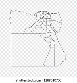 Blank map Egypt. High quality map Egypt with provinces on transparent background for your web site design, logo, app, UI. Stock vector.  