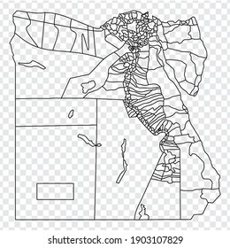 Leere Karte von Ägypten. Stadtgemeinden von Ägypten Karte. Hohe detaillierte graue Vektorkarte von Ägypten auf transparentem Hintergrund für Ihre Website-Design, Logo, App, UI.  EPS10. 