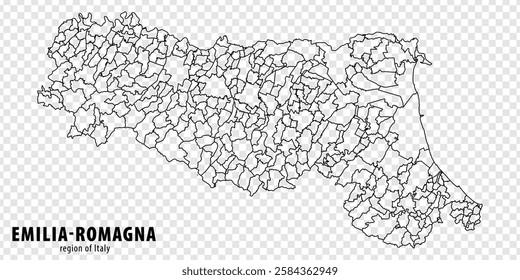 Blank map Emilia-Romagna of Italy. High quality map Region Emilia-Romagna with municipalities on transparent background for your web site design, logo, app, UI.  EPS10.