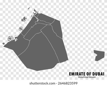 Blank map Emirate of Dubai of UAE. High quality map Emirate of Dubai with districts on transparent background for your web site design, logo, app, UI.  United Arab Emirates.  EPS10