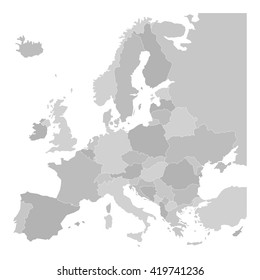 Blank map of Europe. Vector illustration in grey shades on white background.