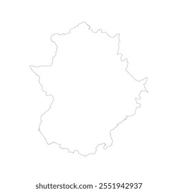 Mapa em branco de Estremadura isolado sobre fundo branco. Ilustração vetorial