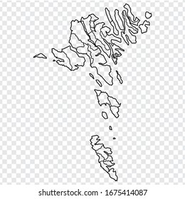 Blank map of Faroe islands. High quality map of Faroe islands  with provinces on transparent background for your web site design, logo, app, UI  Europe. Denmark. EPS10.