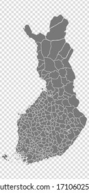 Blank map of Finland. Districts of Finland map. High detailed gray vector map of Finland on transparent background for your web site design, logo, app, UI. EPS10. 