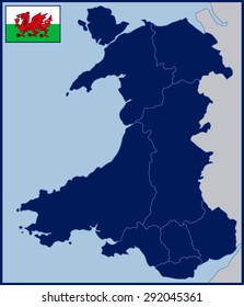 Blank Map and Flag of Wales