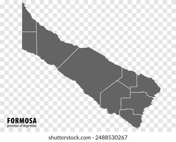 Blank map Formosa Province of Argentina. High quality map Province of Formosa with districts on transparent background for your web site design, logo, app, UI. Argentine Republic.  EPS10.