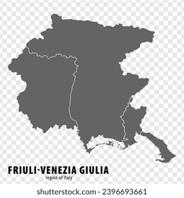 Blank map Friuli-Venezia Giulia of Italy. High quality map Region Friuli-Venezia Giulia with municipalities on transparent background for your web site design, logo, app, UI.  EPS10.