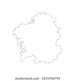 Mapa en blanco de Galicia aislado sobre fondo blanco. Ilustración vectorial