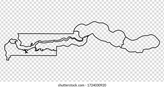 Blank map Gambia. High quality map Republic of Gambia with provinces on transparent background for your web site design, logo, app, UI. Stock vector.  EPS10.