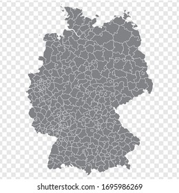 Blank map Germany. Districts of Germany map. High detailed gray vector map of Germany on transparent background for your web site design, logo, app, UI. EPS10. 