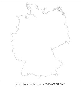 Mapa en blanco de Alemania aislado sobre fondo blanco. Ilustración vectorial